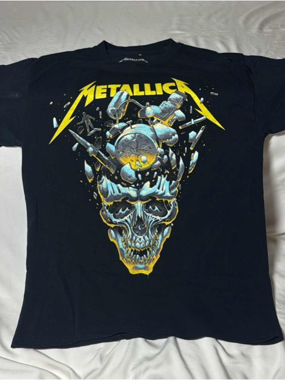 Metallica Black Short Sleeve Graphic Tee - Yellow Skull Design